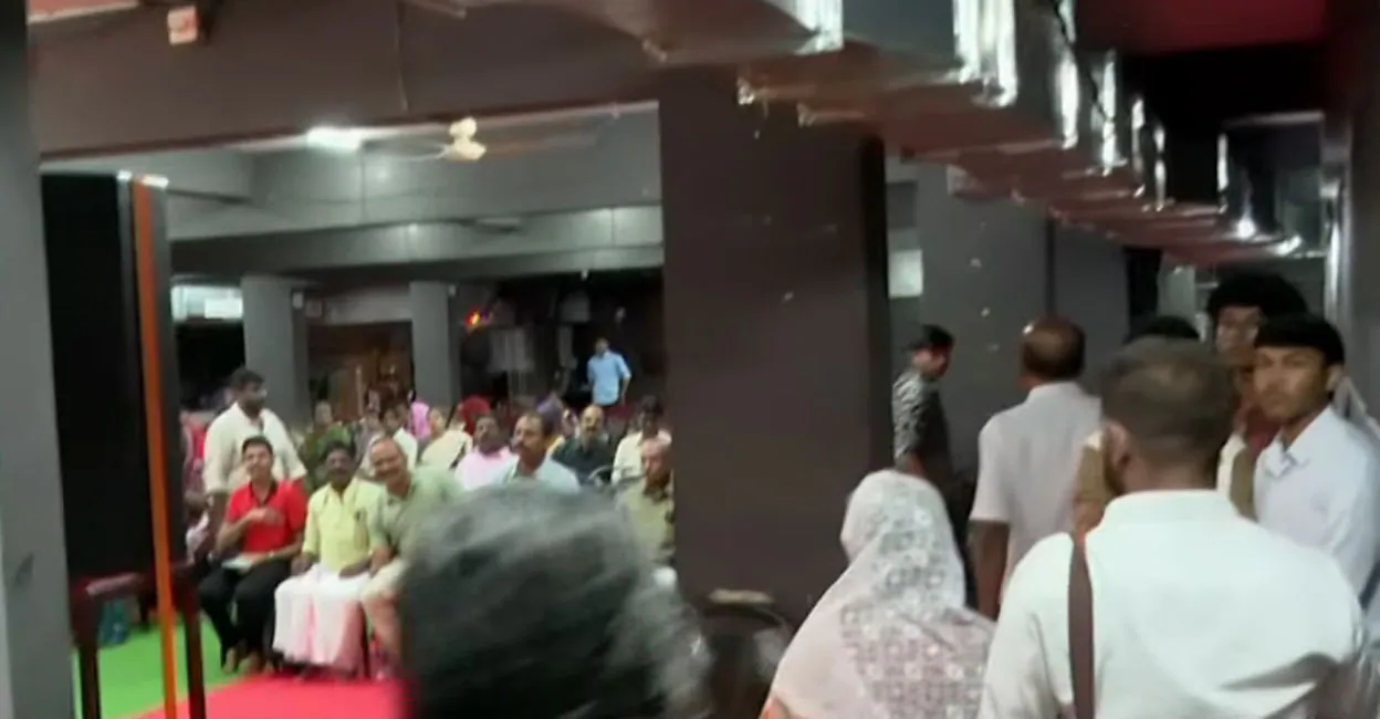 Prayer meet at the Anjali auditorium. Photo: Screengrab/Manorama News