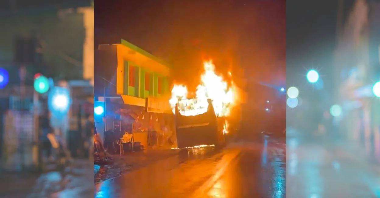 Bus with 42 Umrah pilgrims bursts into flames near Kannur airport; driver and football fans save the day
