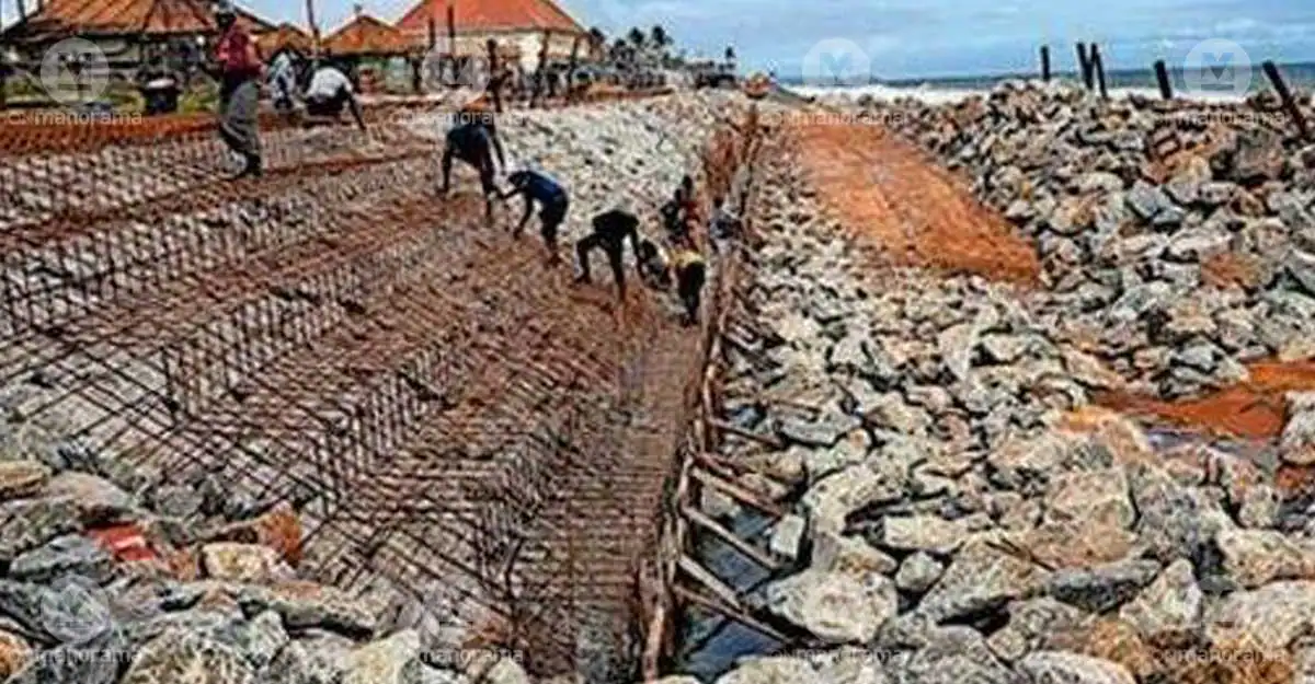 Reconstruction works progressing at Shankhumukham beach. Photo: Special arrangement