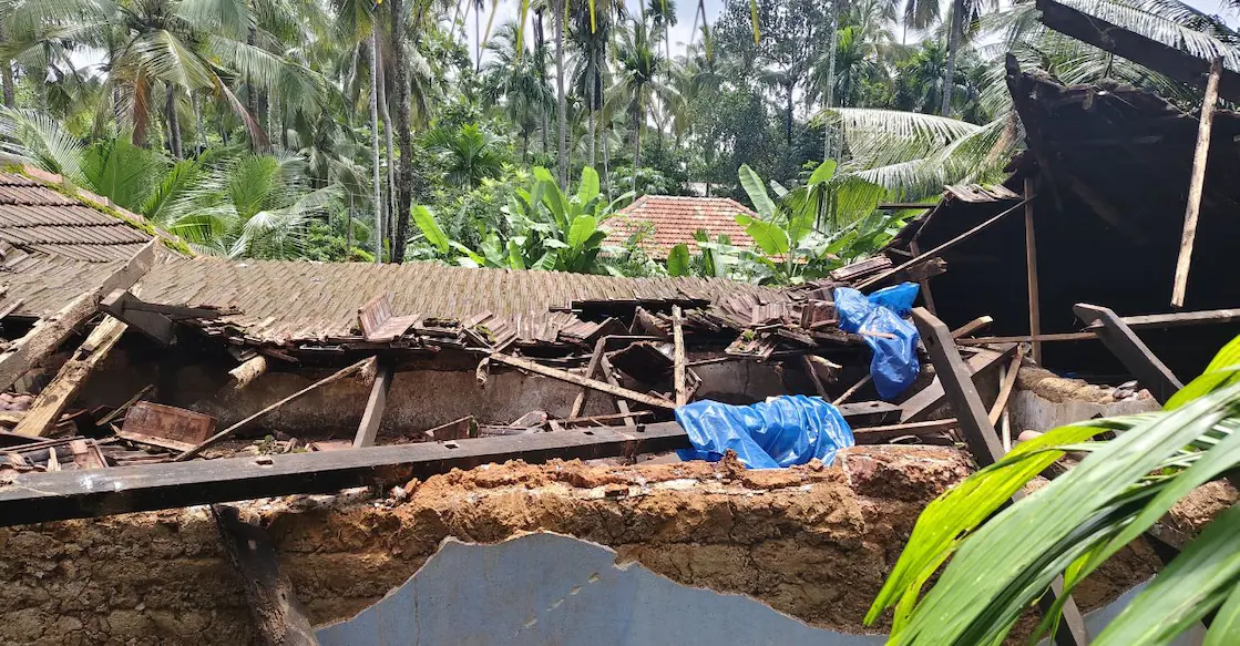The house that collapsed due to heavy rain in Kasaragod. Photo: Special arrangement