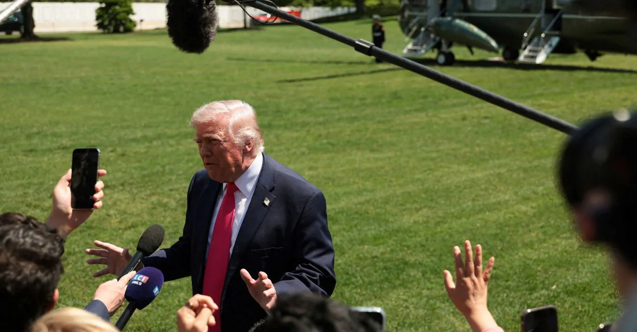 US President Donald Trump speaks to the media, as he departs the White House for Las Vegas, Nevada, in Washington. File Photo: Reuters.